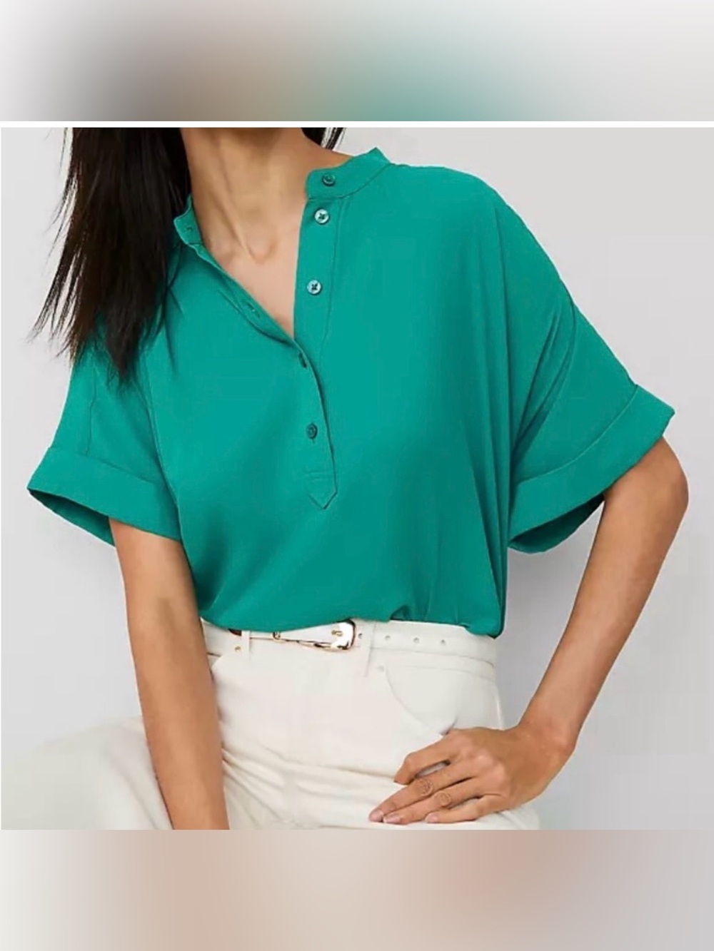 New Ann Taylor Teal Short-Sleeve Button Polo Blouse Size SP